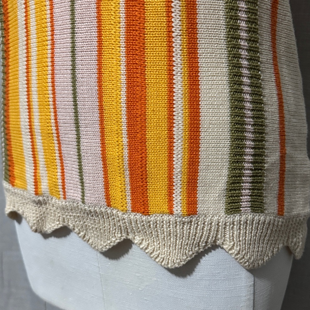 Cotton Blend Sleeveless Sweater-Multi Stripe/Scalloped Bottom Hem-Lightweight - Picture 4 of 12